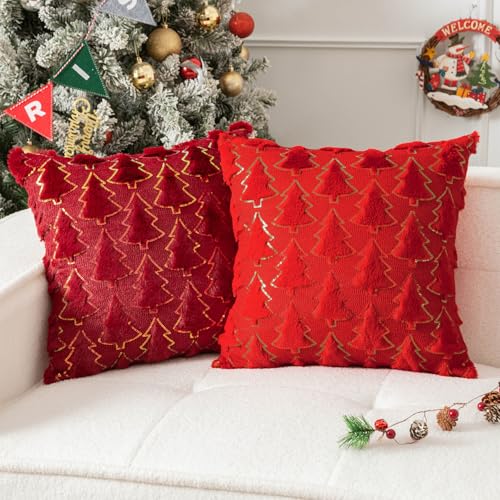 UGASA Star Christmas Decorative Pillow Covers 18x18 Inch Set of 2 Dark Green Q9265