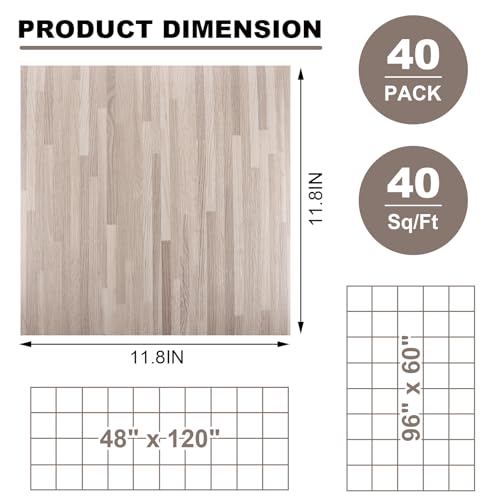 Peel and Stick Vinyl Floor Tiles 12x12 Waterproof Wood Look, 40 Sheets V905