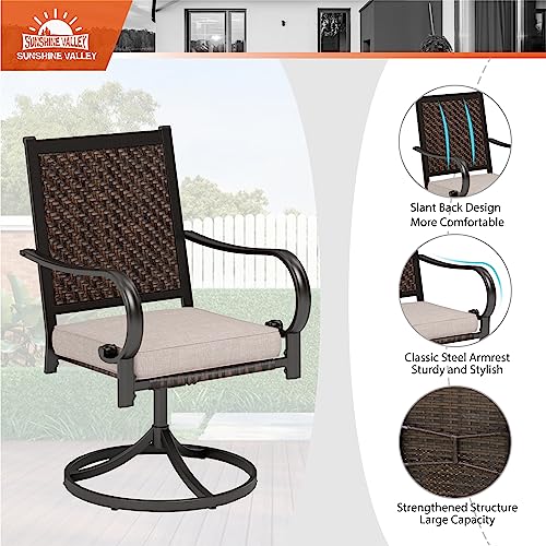 SUNSHINE VALLEY Wicker Patio Swivel Dining Chairs Set of 2, Outdoor Rattan A1033