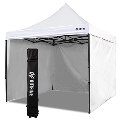 OUTFINE Heavy Duty 10x10 Pop Up Canopy Tent with 3 Side Walls, White Q980400
