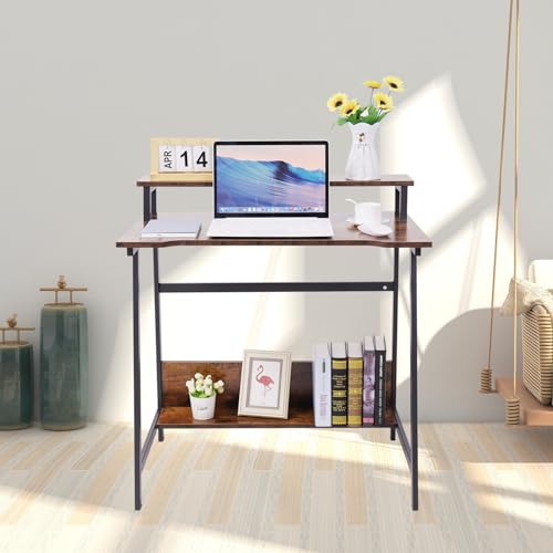 Retro 31.5 Inch Small Computer Desk with Storage for Home Office K389296