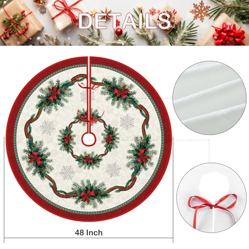 Christmas Tree Skirt 36 Inches with Ribbon Holly, Winter Xmas Tree Mat M27278