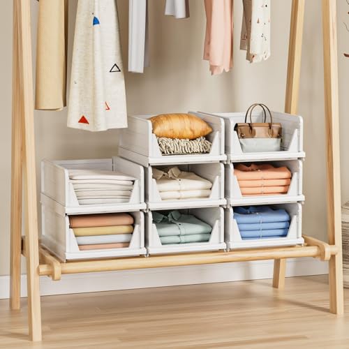 5 Pack Stackable Closet Storage Basket, Foldable Organizer, White M149842