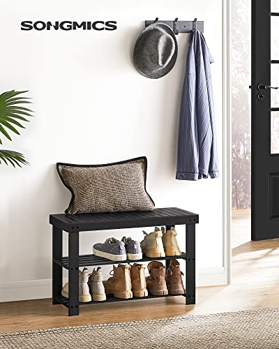 SONGMICS 3-Tier Bamboo Shoe Rack Bench, Entryway Storage, Ink Black X802