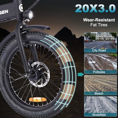 Folding Electric Bike for Adults, 20" Fat Tire, 374Wh Battery R9608