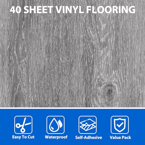 Peel and Stick Vinyl Floor Tiles 12x12 Waterproof Wood Look, 40 Sheets V905