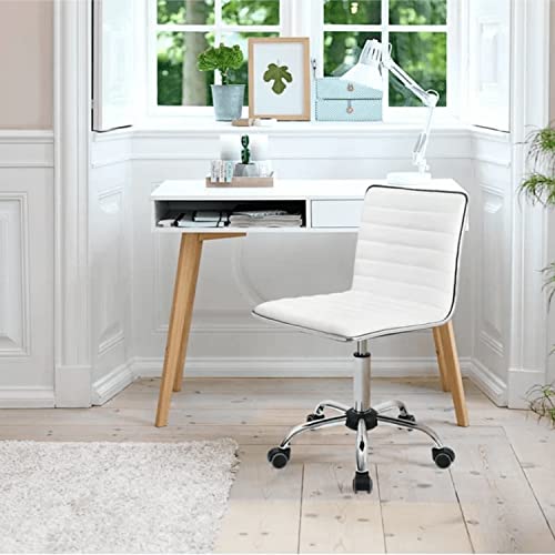 Small Task Chair for Women, Low Back Armless PU Leather with Wheels L47325