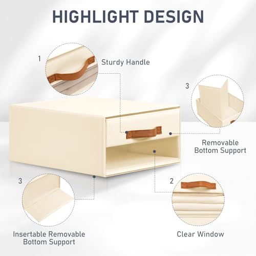 DIMJ Closet Organizers and Storage - Fabric Bins with Drawers, Stackable, 4-Pack, Grey G8366