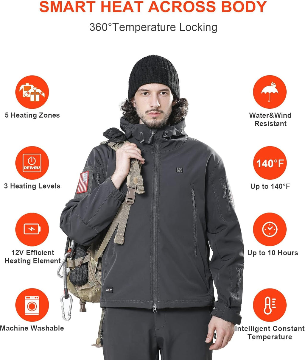 DEWBU Heated Jacket for Men with 12V Battery Pack, Grey, L L978