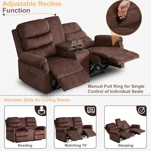 65.7" Manual Loveseat Recliner with Storage Console, Grey Linen G3610