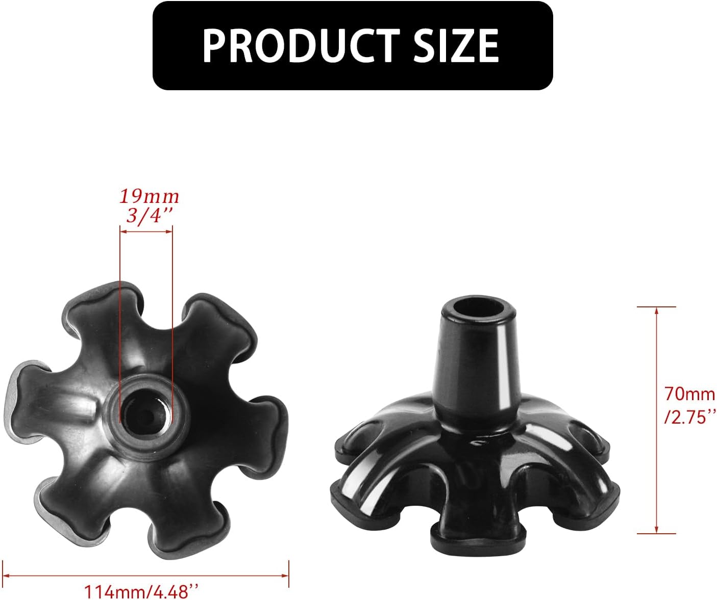 Z&Q LABOR 3/4'' Self Standing Rubber Cane Tip Quad Walking Cane Tips with 6 Support Feet D881494