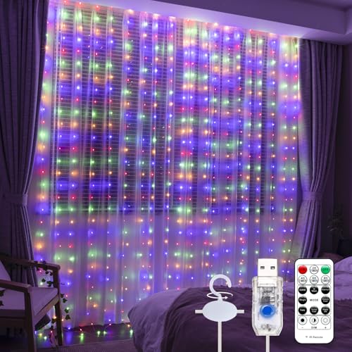 600LED Curtain Lights for Bedroom, Warm White, 8 Modes Y367582