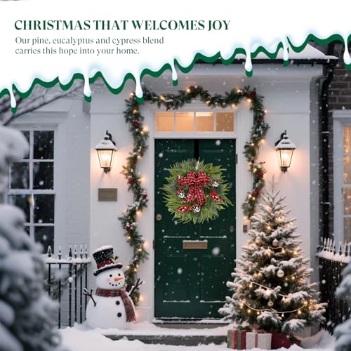 24 Inch Christmas Wreath with Red Bow for Front Door C225