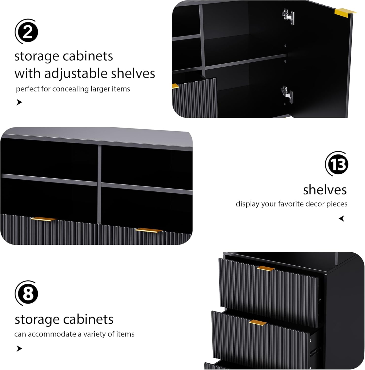 4-Piece Entertainment Wall Unit with 13 Shelves, 8 Drawers and 2 Cabinets for TVs Up to 75" O266348