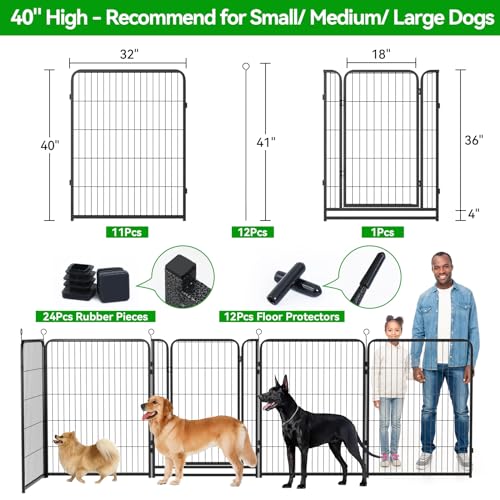 Dog Playpen Outdoor Extra Wide 12 Panels Heavy Duty 40" Height with Doors Portable G77703