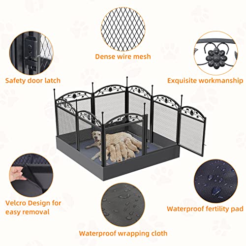 BingoPaw Dog Whelping Box Fence Metal Playpen with Waterproof Pad E92403