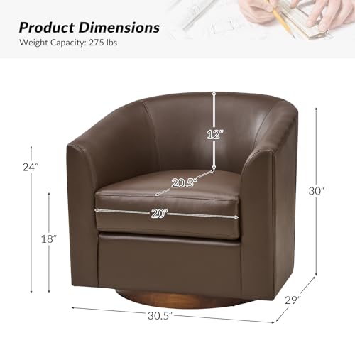 HULALA HOME Swivel Barrel Chair Set of 2, Genuine Leather, Brown R8709