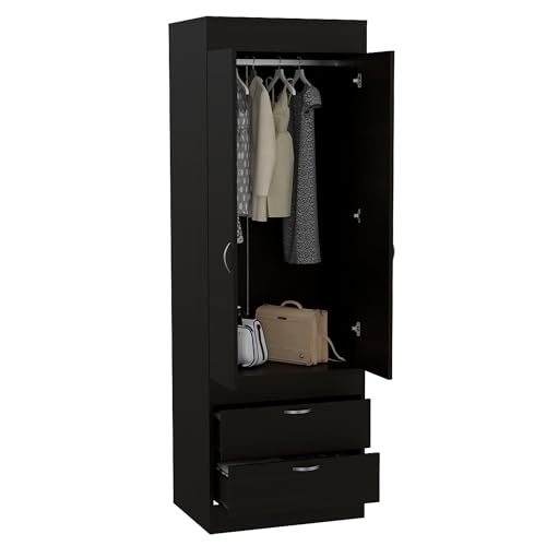 Armoire Wardrobe 2 Doors 1 Drawer with Storage Shelves and Hanging Rod, White F16955