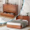 Mjkone Queen Murphy Bed with Tri-Fold Mattress, Charging Station and Storage Drawers, Cherry O58055