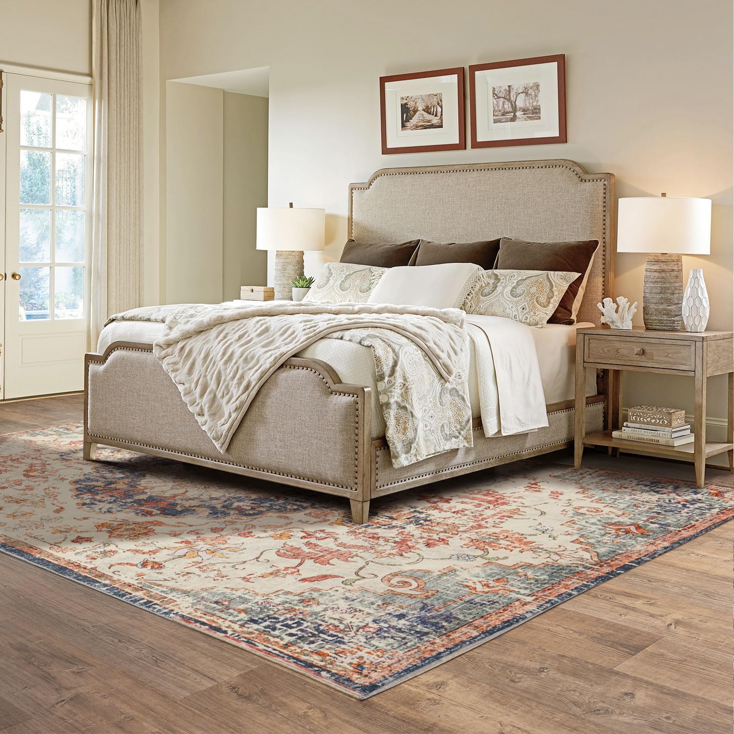Large Washable Area Rug for Living Room 5x7, Boho Non Slip Low Pile Carpet C889