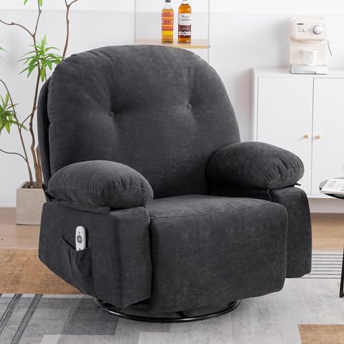 Lazy Boy Recliner Chair for Adults,Swivel Rocker Recliner Chair,Massage Chair Recliner with Heat,USB,Footrest,Adjustable Backrest,2 Pockets,Oversized,Manual (Natural Ash)