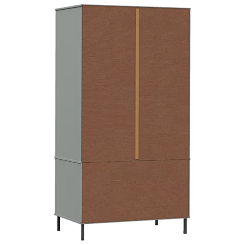 Wardrobe with Metal Legs Gray Solid Wood OSLO L183