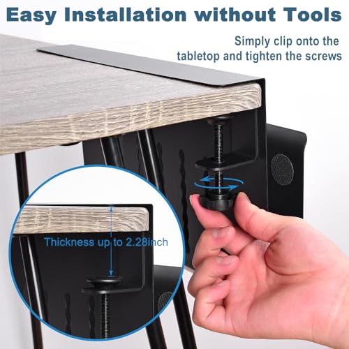 Clamp On Desk Side Organizer with Magnetic Pen Holder for Laptop and Office Use (Black) Q570