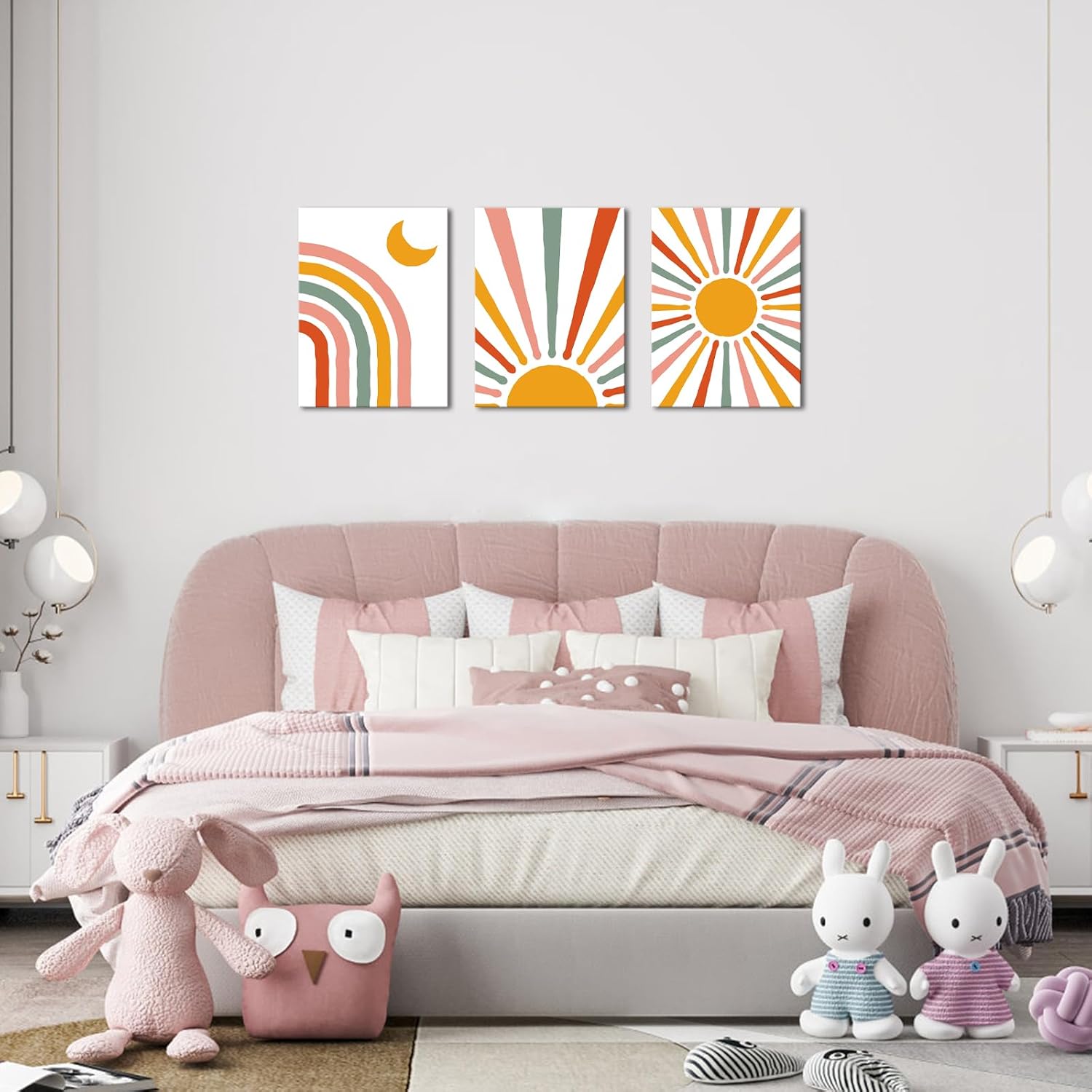 LyeArtork 3 Piece Boho Canvas Wall Art Neon Geometric Sun Moon Prints 12"x16" G140603