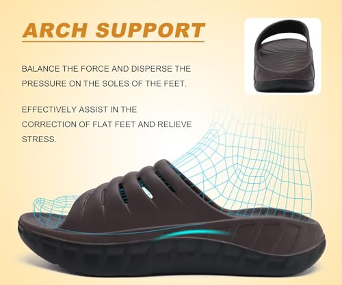 KuaiLu Men's Recovery Sandals Orthotic Cushion Open Toe Sport Slides D332788