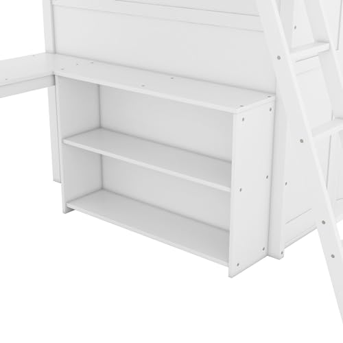SOFTSEA Twin Size Loft Bed with Desk & Wardrobe, Solid Wood, Grey Q18519