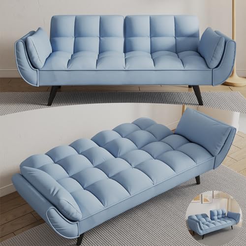 74" Modern Velvet Convertible Sleeper Folding Futon Couch Sofa Bed Adjustable Backrest Memory Foam Couch Double Loveseat Sofa for Compact Living Space,Dorm,Game Studio, Apartment, Bedroom (Black)