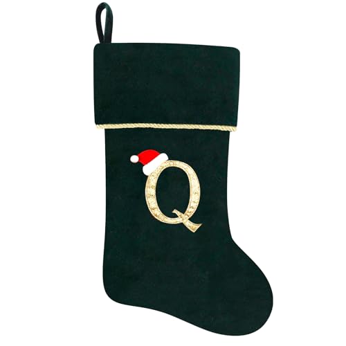 20 Inches Initial Monogram Blue Velvet Christmas Stocking with Gold Trim U394