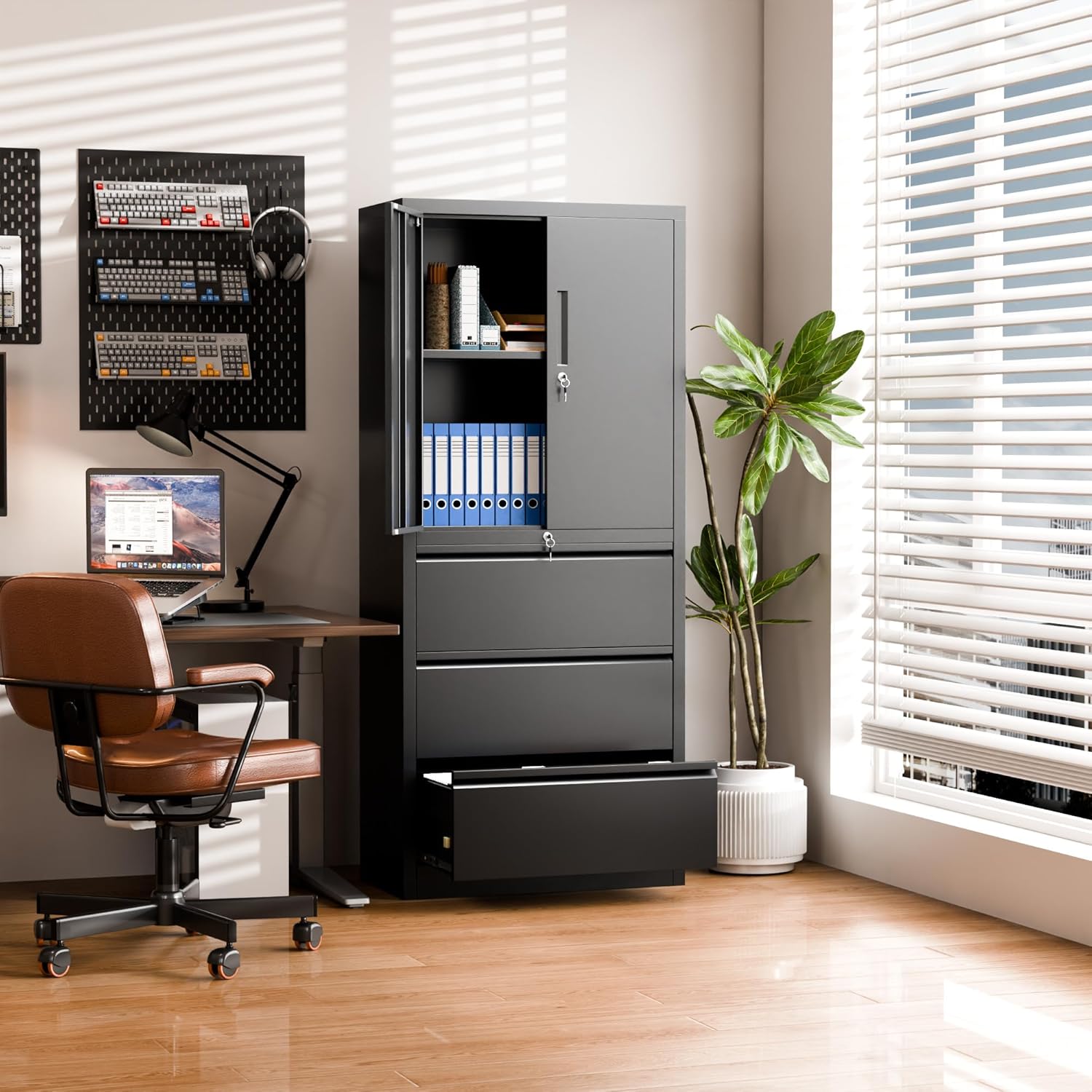 Metal File Cabinet with Lock, 3 Drawers, Black Q65822