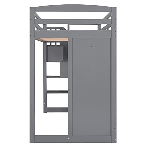 Harper & Bright Designs Twin Size Loft Bed with Desk and Stairs, Solid Wood, Espresso G152541
