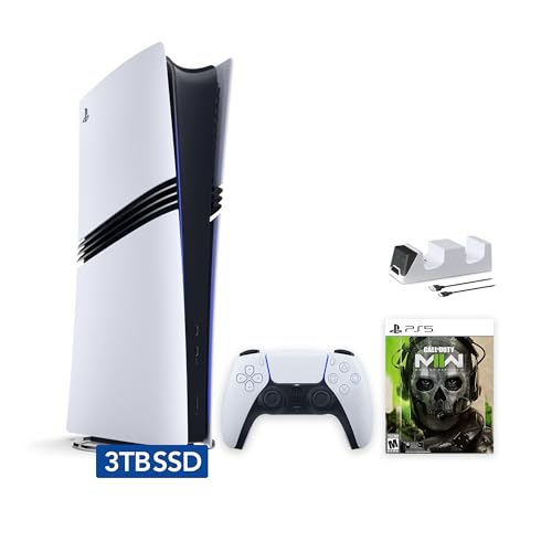 Sony PlayStation 5 Pro 3TB Digital Edition Call of Duty Modern Warfare II Bundle and Controller Charger - White, Flagship Pro PS5 Upgraded 3TB Ultra Fast SSD Gaming Console [video game]