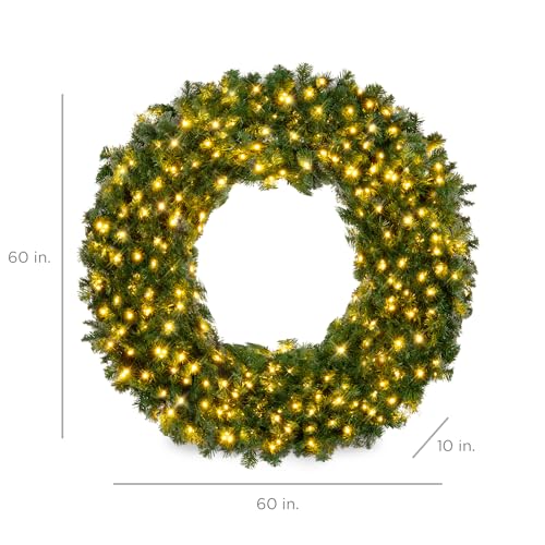 Best Choice Products 60in Pre-Lit Fir Christmas Wreath with 300 LED Lights E577048