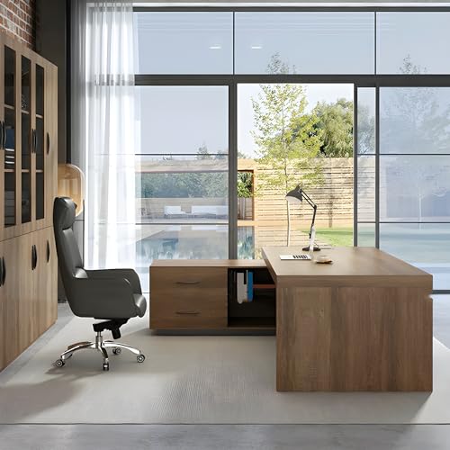 Rustic L Shaped Executive Desk for Office, Farmhouse Wood Computer Desk C69230