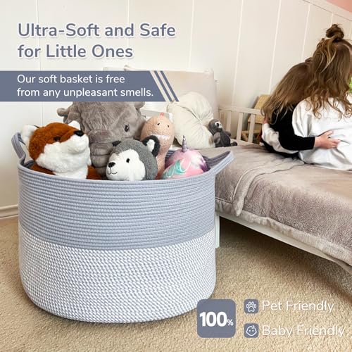 INDRESSME Large Cotton Rope Storage Basket with Handles, 90L Grey R37552
