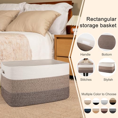 OIAHOMY Large Rectangle Woven Blanket Basket with Handle, Gradient Blue B58762