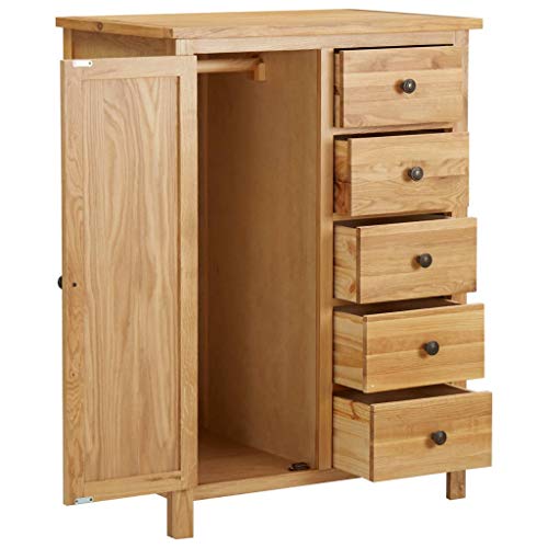 Solid Oak Wood Wardrobe with Hanging Rail and Drawers N32694
