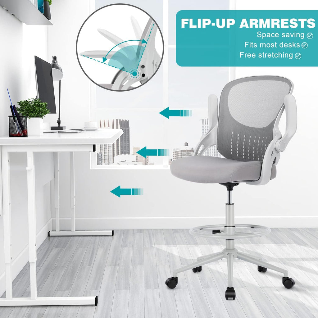 edx Drafting Chair Tall Office Chair with Flip-up Arms, Grey W57834