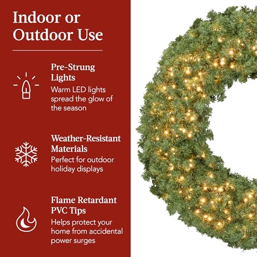 Best Choice Products 36in Pre-Lit Fir Christmas Wreath with Red Lighted Bow M107412