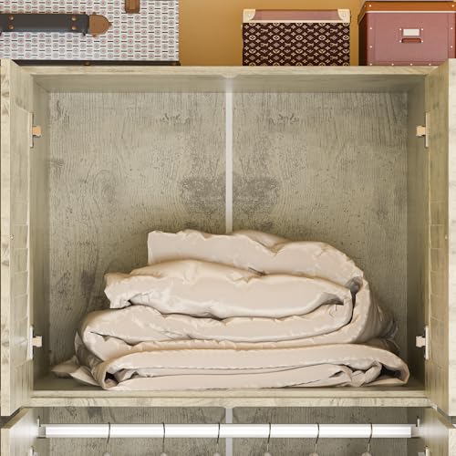 ECACAD Extra Tall Wardrobe Armoire with Top Cabinet, 10 Shelves, 4 Drawers, Hanging Rod, Light Brown E394971