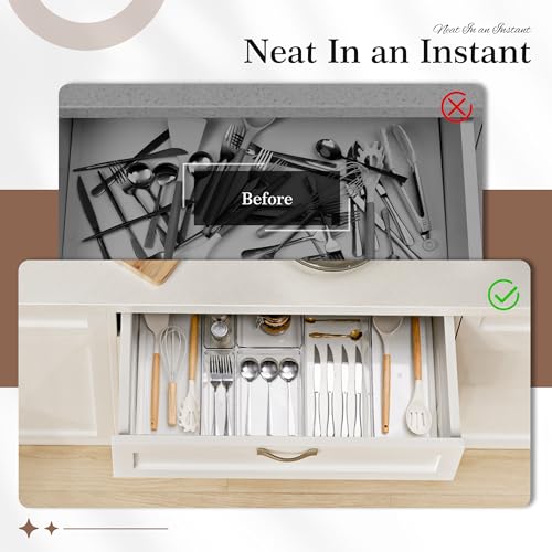 Criusia Drawer Organizer, 10 Pack Clear Plastic Storage Bins, 3 Sizes I166