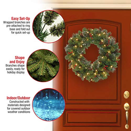 National Tree Company 30 in Pre-Lit Crestwood Spruce Artificial Christmas Wreath with Clear Lights G9281
