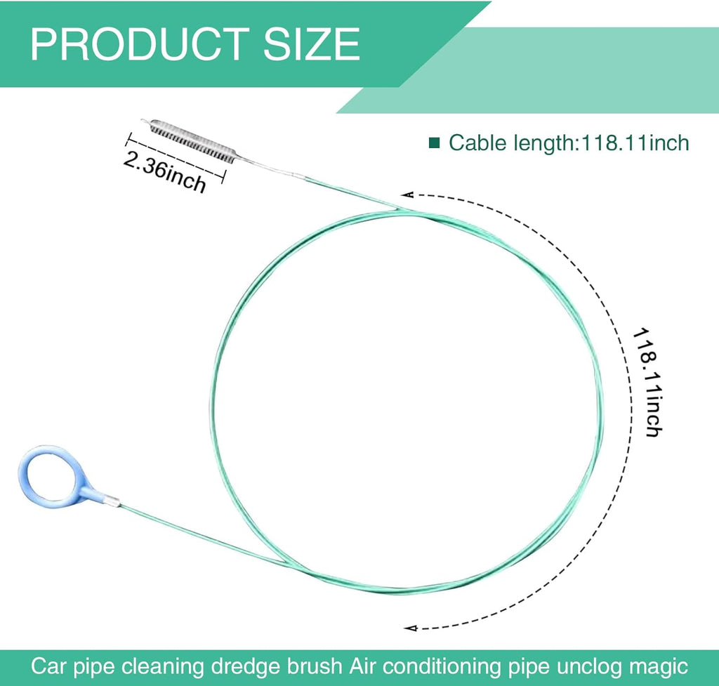 Car 9.8Ft Flexible Drain Hole Unblocker, Air Conditioning Pipe Cleaning Brush (Green) D889970