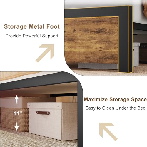 GAOMON Full Bed Frame with Wood Headboard, Metal Frame, Under Bed Storage, Rustic Brown Z50658