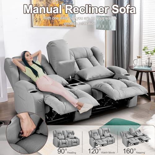 Loveseat Recliner Sofa with Console and Cup Holders, Beige Y4706