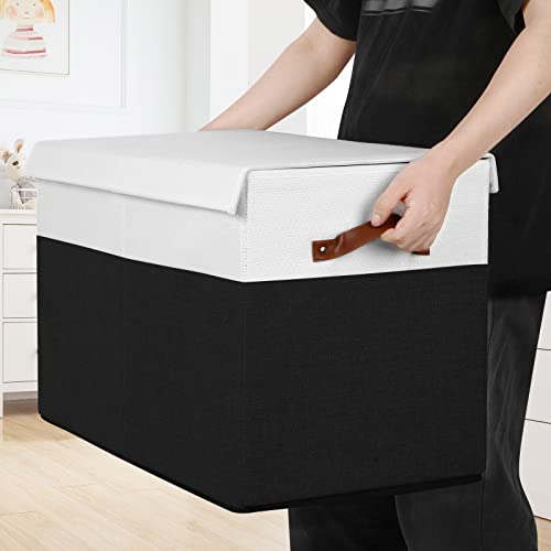 Large Toy Storage Box with Lid and Dividers for Kids, Beige and White X95078