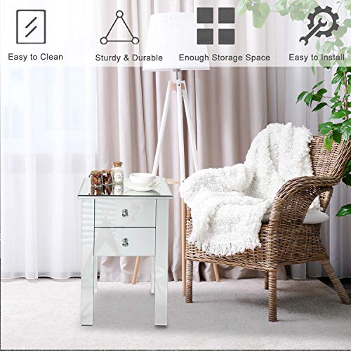 Mirrored Nightstand with 3 Drawers, Silver M18693